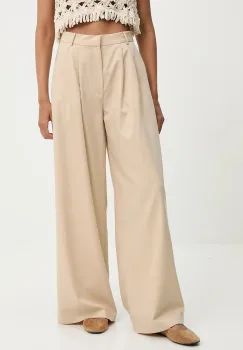 Answear Lab pantaloni din lana culoarea bej, lat, high waist imagine