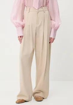 Answear Lab pantaloni din lana culoarea bej, lat, high waist imagine