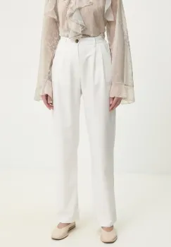 Answear Lab pantaloni femei, culoarea alb, drept, high waist imagine