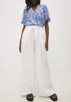 Answear Lab pantaloni femei, culoarea alb, lat, high waist imagine