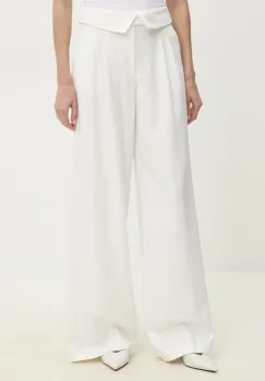 Answear Lab pantaloni femei, culoarea alb, lat, high waist imagine