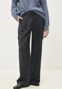 Answear Lab pantaloni femei, culoarea albastru marin, drept, high waist imagine