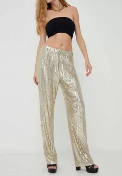 Answear Lab pantaloni femei, culoarea auriu, drept, high waist imagine