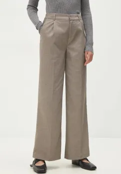 Answear Lab pantaloni femei, culoarea bej, drept, high waist imagine