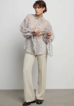 Answear Lab pantaloni femei, culoarea bej, drept, high waist imagine