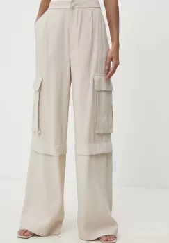 Answear Lab pantaloni femei, culoarea bej, drept, high waist imagine