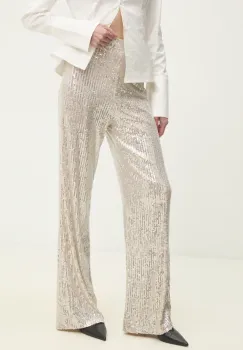 Answear Lab pantaloni femei, culoarea bej, drept, high waist imagine