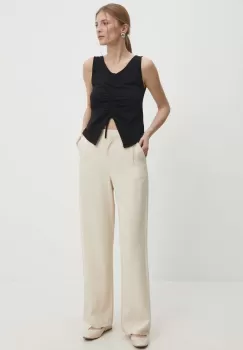 Answear Lab pantaloni femei, culoarea bej, drept, high waist imagine