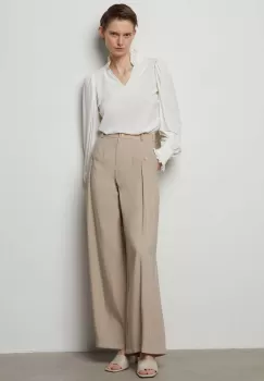 Answear Lab pantaloni femei, culoarea bej, drept, high waist imagine