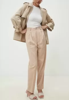 Answear Lab pantaloni femei, culoarea bej, drept, high waist imagine