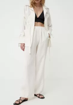 Answear Lab pantaloni femei, culoarea bej, drept, high waist imagine