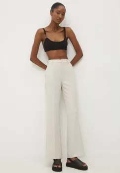 Answear Lab pantaloni femei, culoarea bej, drept, high waist imagine
