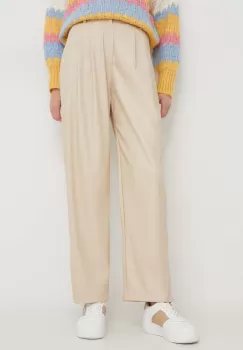 Answear Lab pantaloni femei, culoarea bej, drept, high waist imagine