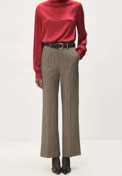 Answear Lab pantaloni femei, culoarea bej, fason tigareta, high waist imagine