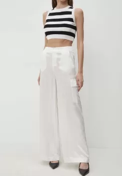 Answear Lab pantaloni femei, culoarea bej, lat, high waist imagine