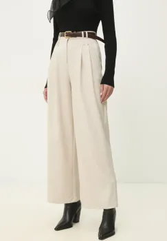 Answear Lab pantaloni femei, culoarea bej, lat, high waist imagine