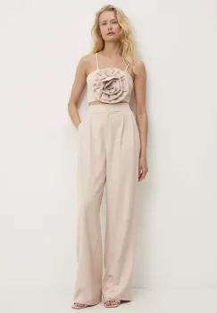 Answear Lab pantaloni femei, culoarea bej, lat, high waist imagine