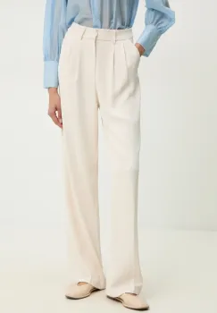 Answear Lab pantaloni femei, culoarea bej, lat, high waist imagine