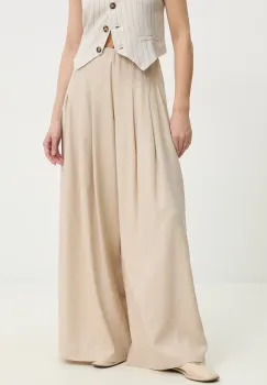 Answear Lab pantaloni femei, culoarea bej, lat, high waist imagine