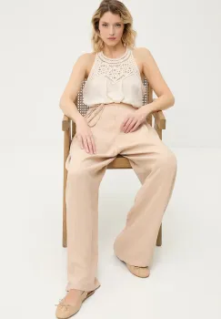 Answear Lab pantaloni femei, culoarea bej, lat, high waist imagine