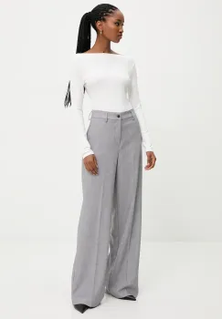 Answear Lab pantaloni femei, culoarea gri, drept, high waist imagine