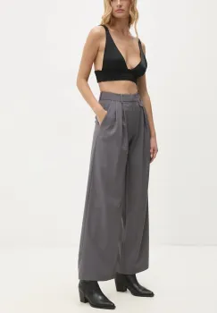 Answear Lab pantaloni femei, culoarea gri, lat, high waist imagine