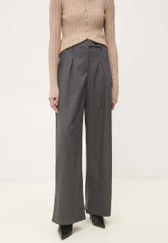 Answear Lab pantaloni femei, culoarea gri, lat, high waist imagine