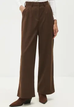 Answear Lab pantaloni femei, culoarea maro, drept, high waist imagine