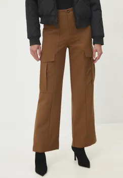 Answear Lab pantaloni femei, culoarea maro, drept, high waist imagine