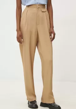 Answear Lab pantaloni femei, culoarea maro, drept, high waist imagine
