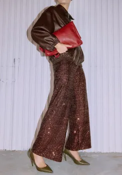 Answear Lab pantaloni femei, culoarea maro, drept, high waist imagine