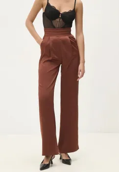 Answear Lab pantaloni femei, culoarea maro, lat, high waist imagine