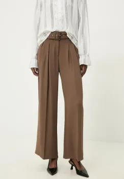 Answear Lab pantaloni femei, culoarea maro, lat, high waist imagine