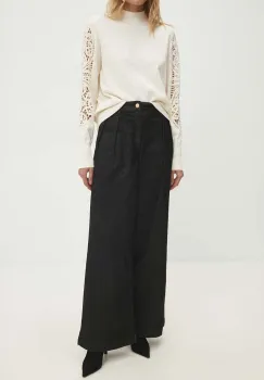 Answear Lab pantaloni femei, culoarea negru, drept, high waist imagine