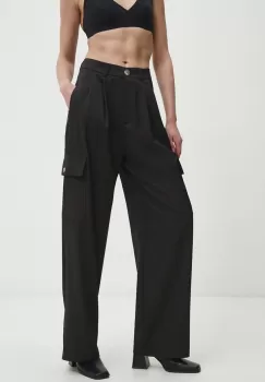 Answear Lab pantaloni femei, culoarea negru, lat, high waist imagine