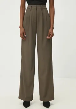 Answear Lab pantaloni femei, culoarea verde, drept, high waist imagine