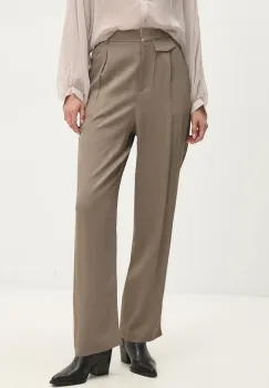 Answear Lab pantaloni femei, culoarea verde, drept, high waist imagine