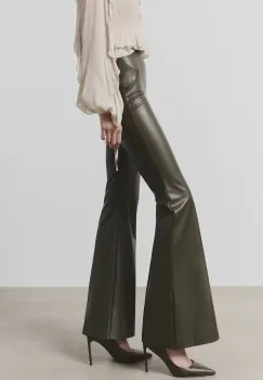 Answear Lab pantaloni femei, culoarea verde, evazati, high waist imagine