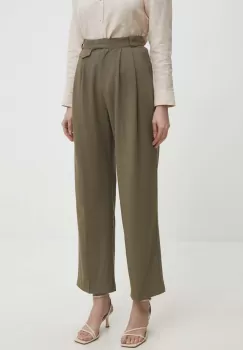 Answear Lab pantaloni femei, culoarea verde, lat, high waist imagine