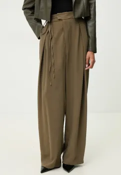 Answear Lab pantaloni femei, culoarea verde, lat, high waist imagine