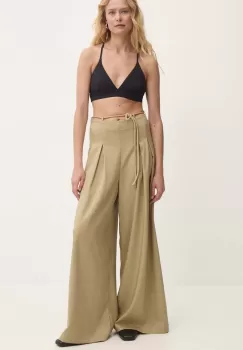 Answear Lab pantaloni femei, culoarea verde, lat, high waist imagine