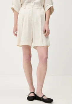 Answear Lab pantaloni scurti cu in culoarea bej, neted, high waist imagine