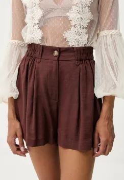 Answear.LAB pantaloni scurti cu in culoarea maro, neted, high waist imagine