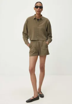 Answear Lab pantaloni scurti cu in culoarea verde, neted, high waist imagine