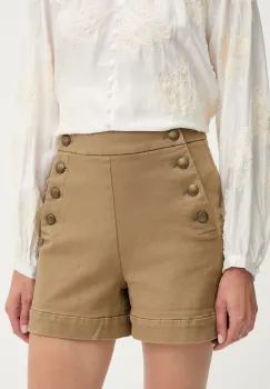 Answear Lab pantaloni scurti culoarea bej, neted, high waist imagine
