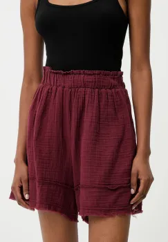 Answear Lab pantaloni scurti culoarea bordo, neted, high waist imagine