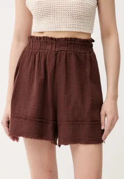Answear Lab pantaloni scurti culoarea maro, neted, high waist imagine