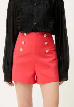 Answear Lab pantaloni scurti culoarea rosu, neted, high waist imagine