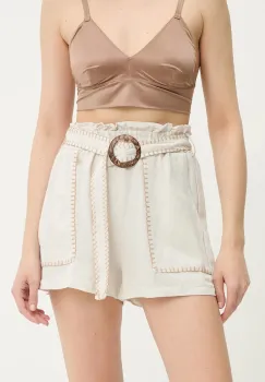Answear Lab pantaloni scurti din amestec de in culoarea bej, neted, high waist imagine