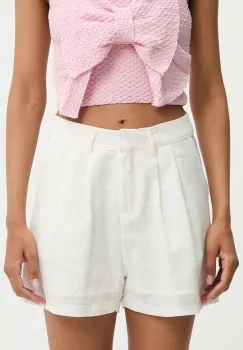 Answear Lab pantaloni scurti din bumbac culoarea alb, neted, high waist imagine